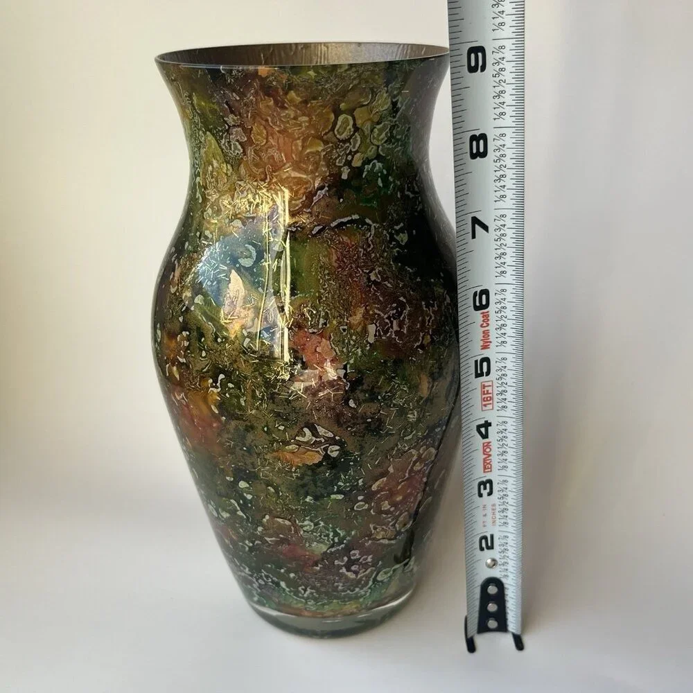 Laque Line Lacquered Art Glass Flower Vase Made France 9
